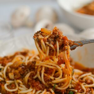 Pasta with Meat Sauce and Salad